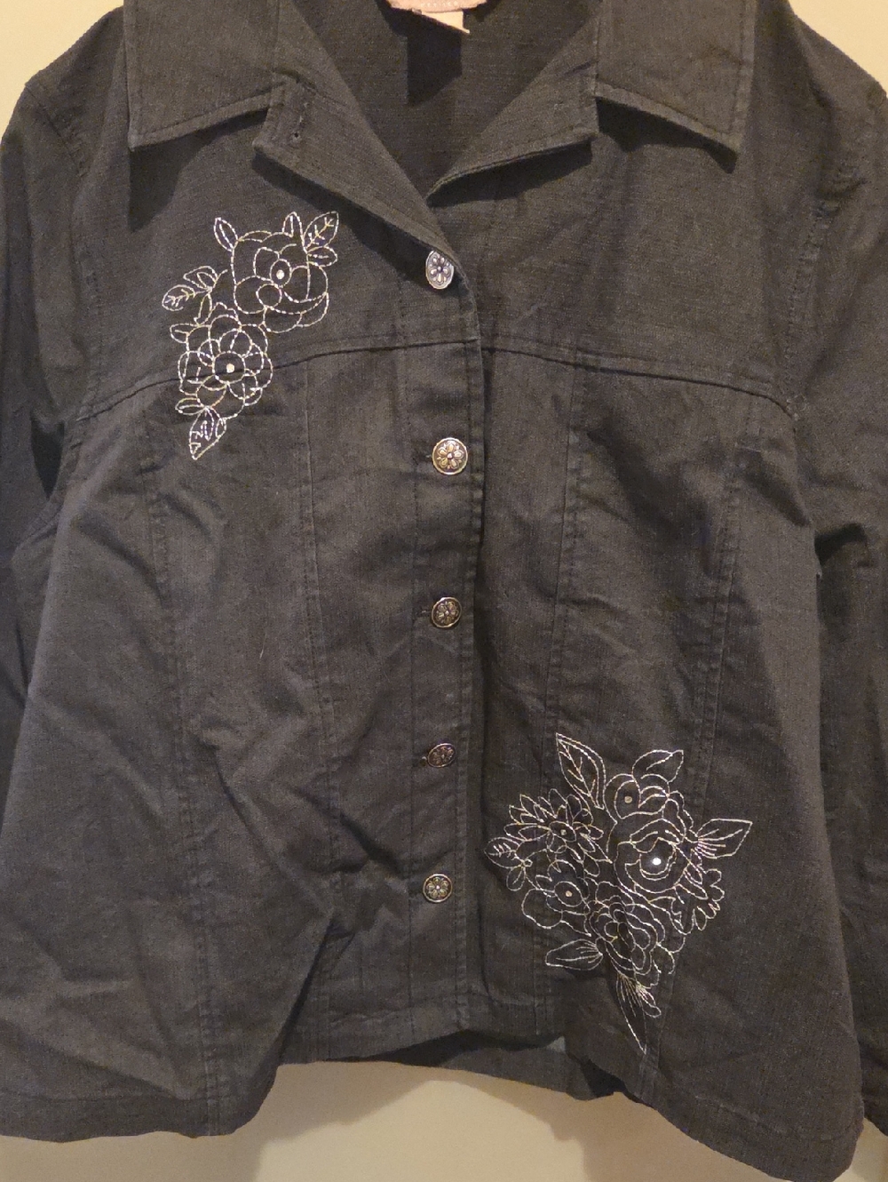 Tan Jay Petites Embroidered Denim Jacket